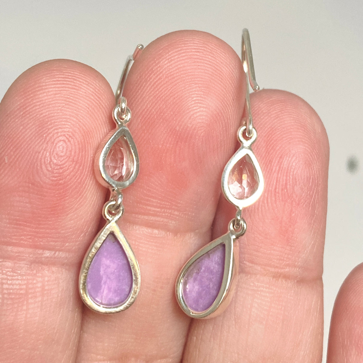 Phosphosiderite Teardrop Cabochon with Clear Quartz Accent Stone Earrings BTE-03