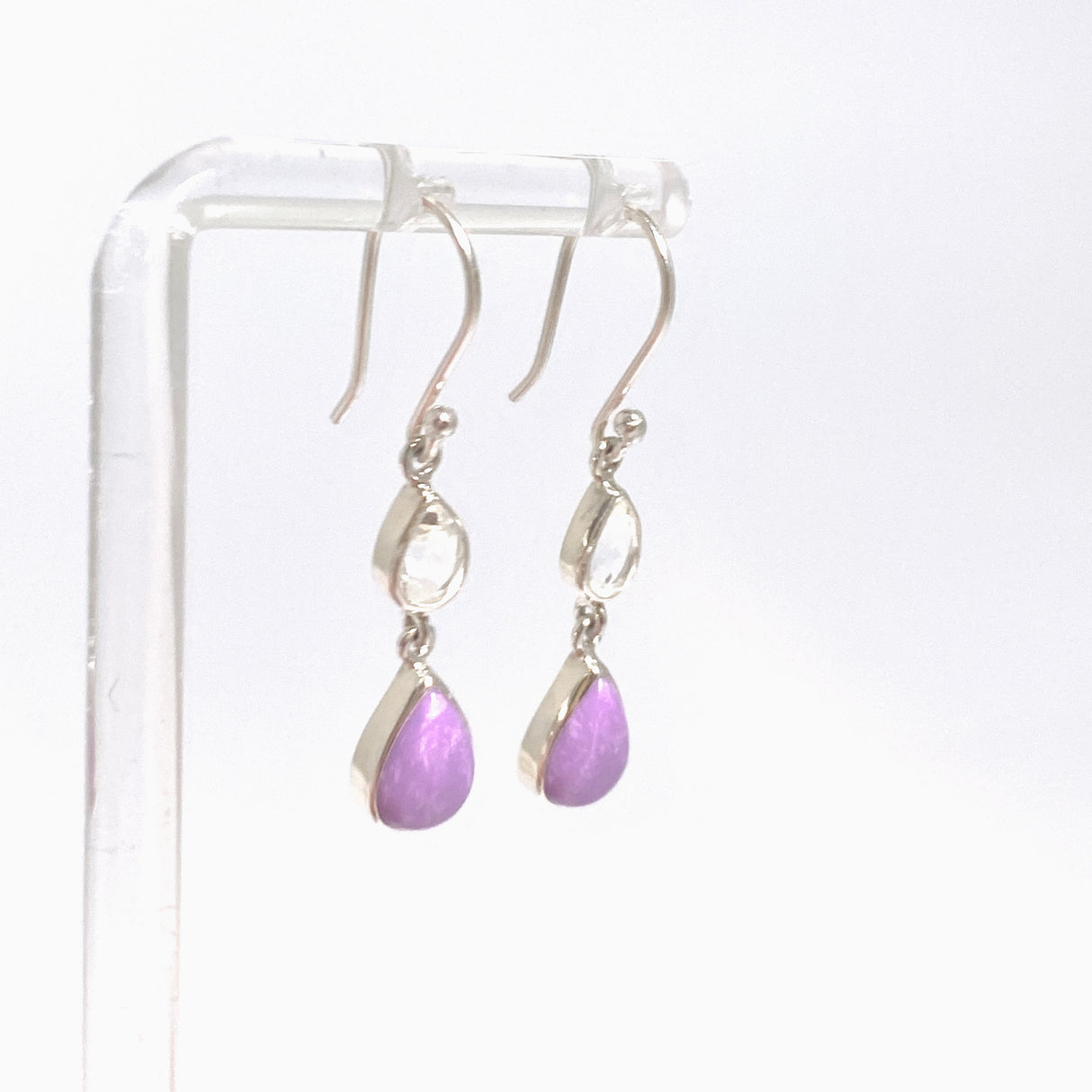 Phosphosiderite Teardrop Cabochon with Clear Quartz Accent Stone Earrings BTE-03