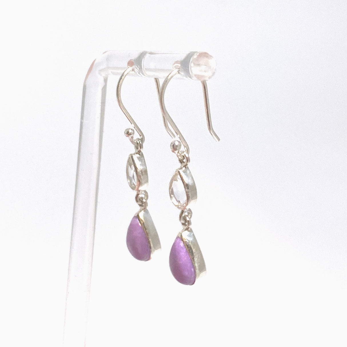 Phosphosiderite Teardrop Cabochon with Clear Quartz Accent Stone Earrings BTE-03