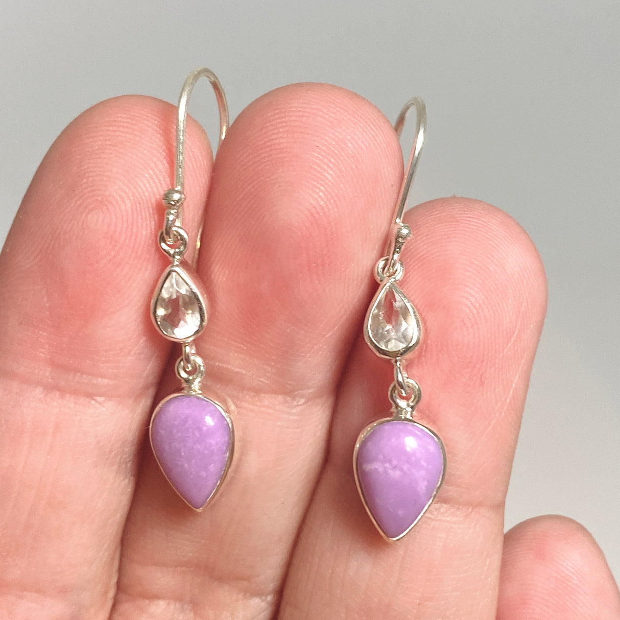 Phosphosiderite Teardrop Cabochon with Clear Quartz Accent Stone Earrings BTE-04