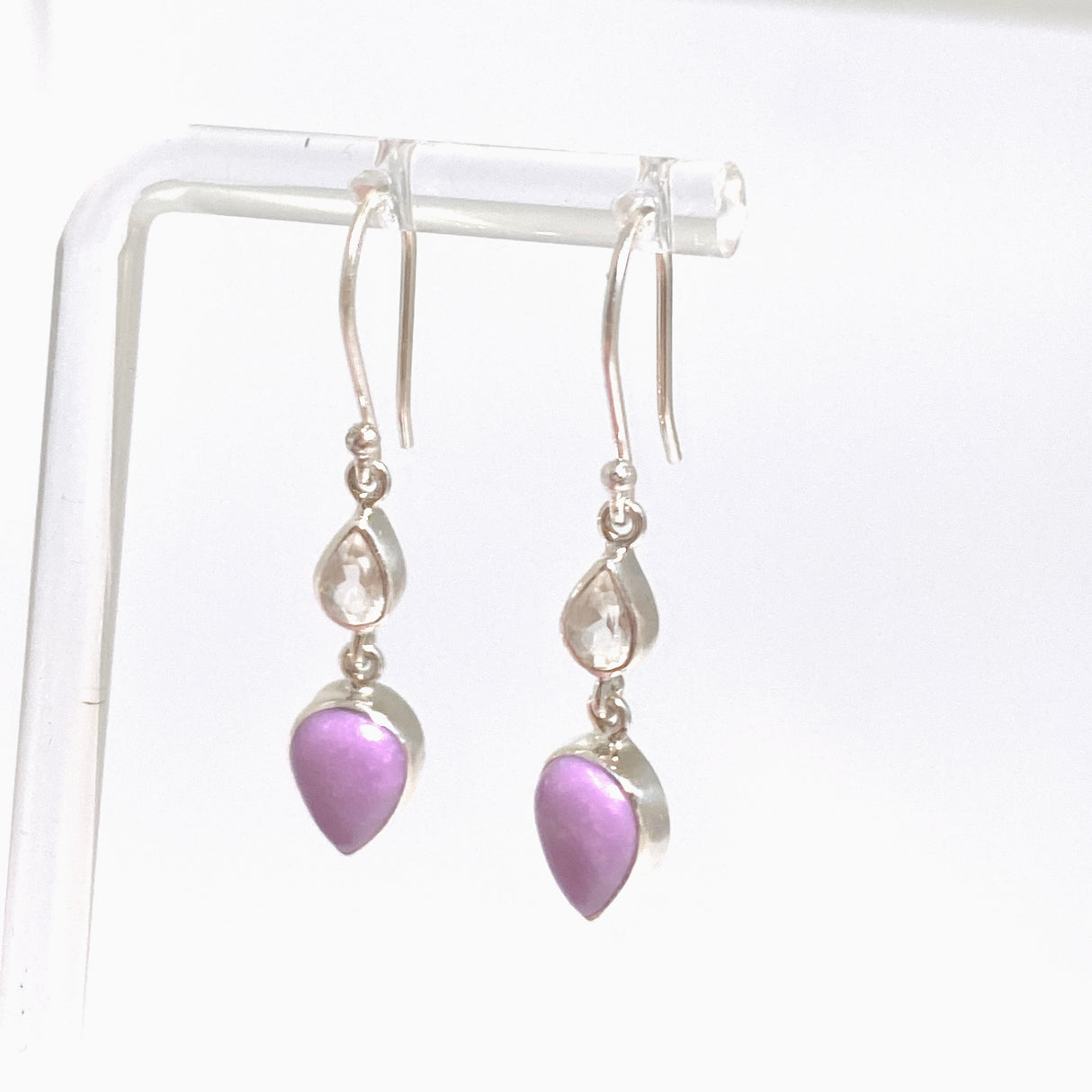 Phosphosiderite Teardrop Cabochon with Clear Quartz Accent Stone Earrings BTE-04