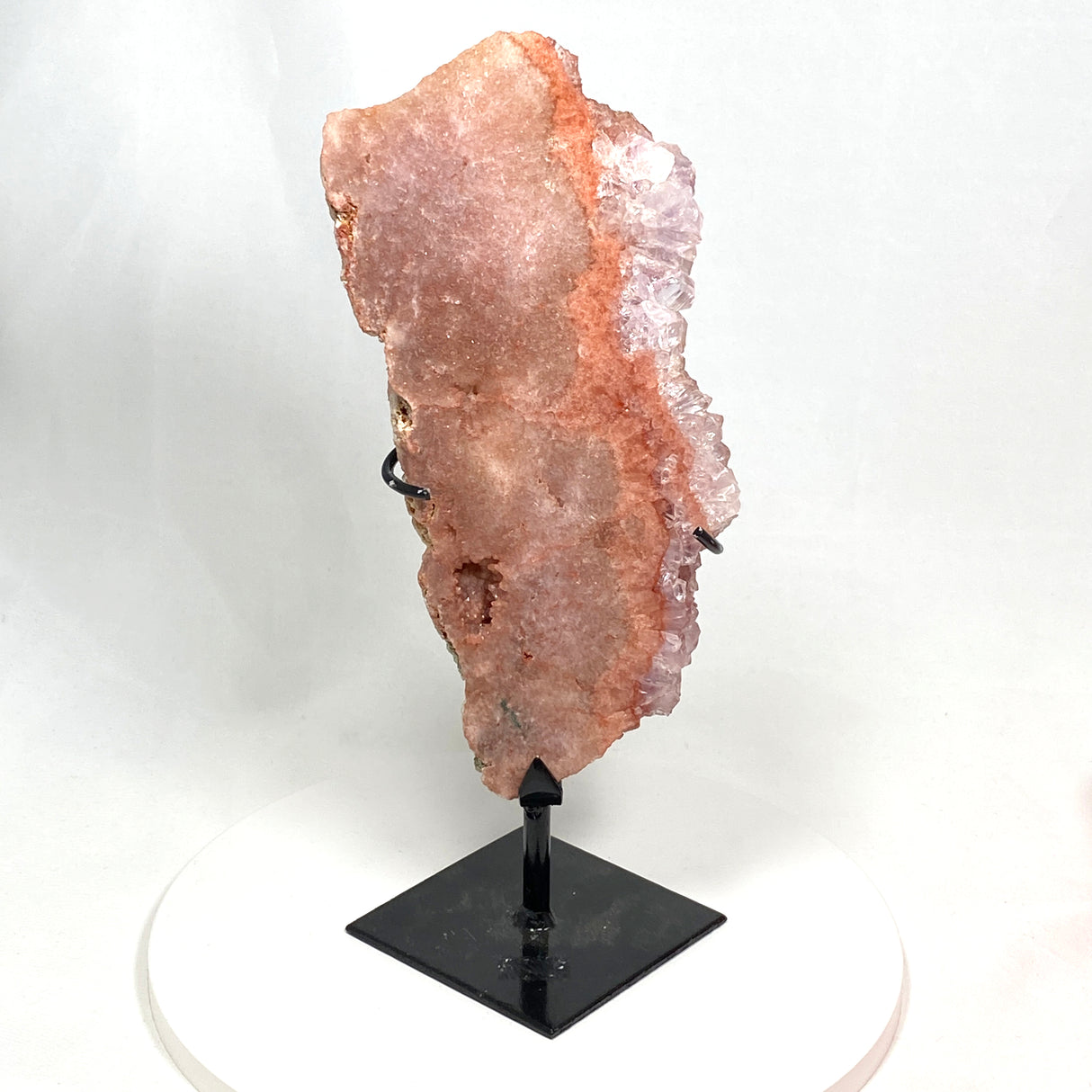 Pink Amethyst with quartz slice on stand PASL-01