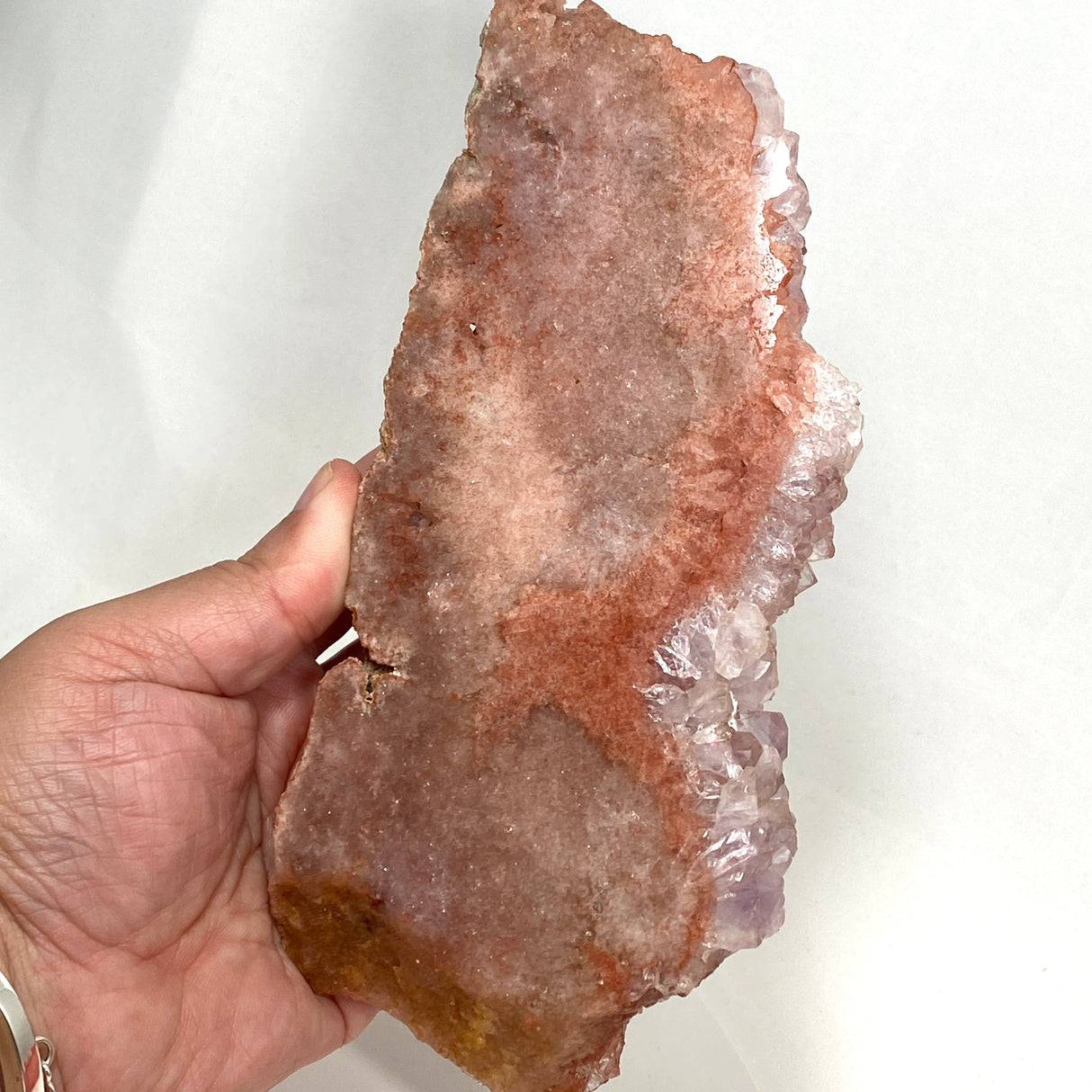 Pink Amethyst with quartz slice on stand PASL-01