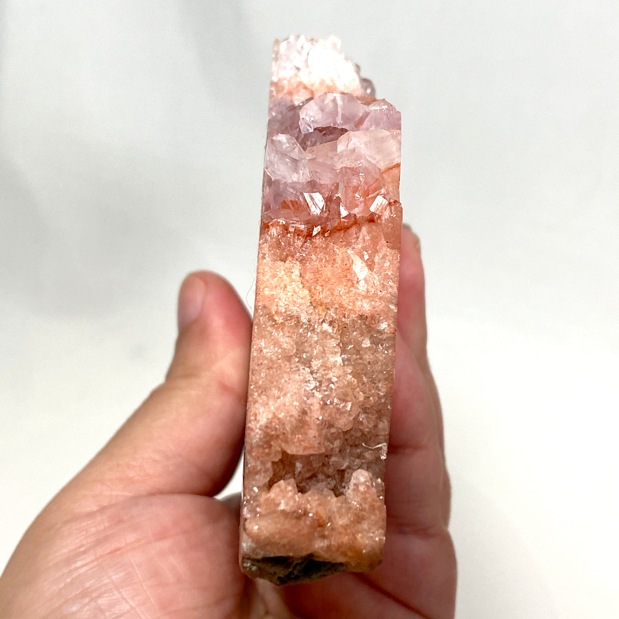 Pink Amethyst with quartz slice on stand PASL-01