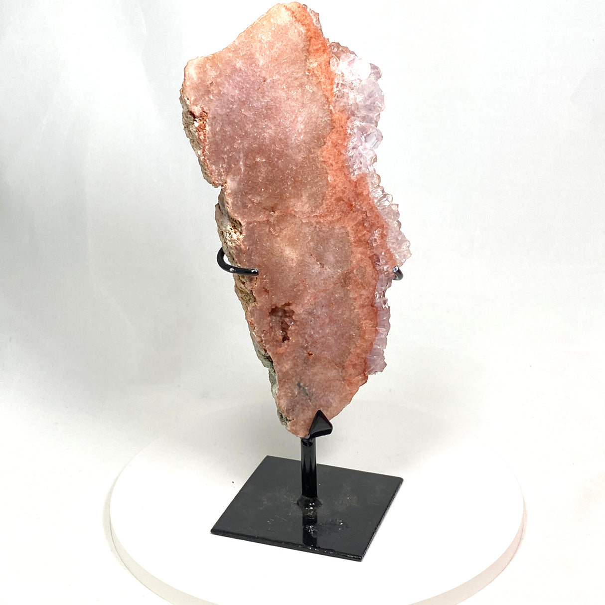 Pink Amethyst with quartz slice on stand PASL-01