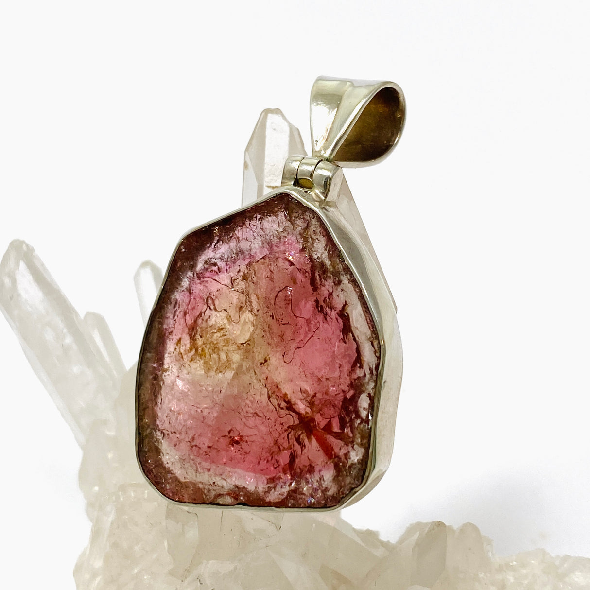 Pink and gold tourmaline large slice pendant GPJ02