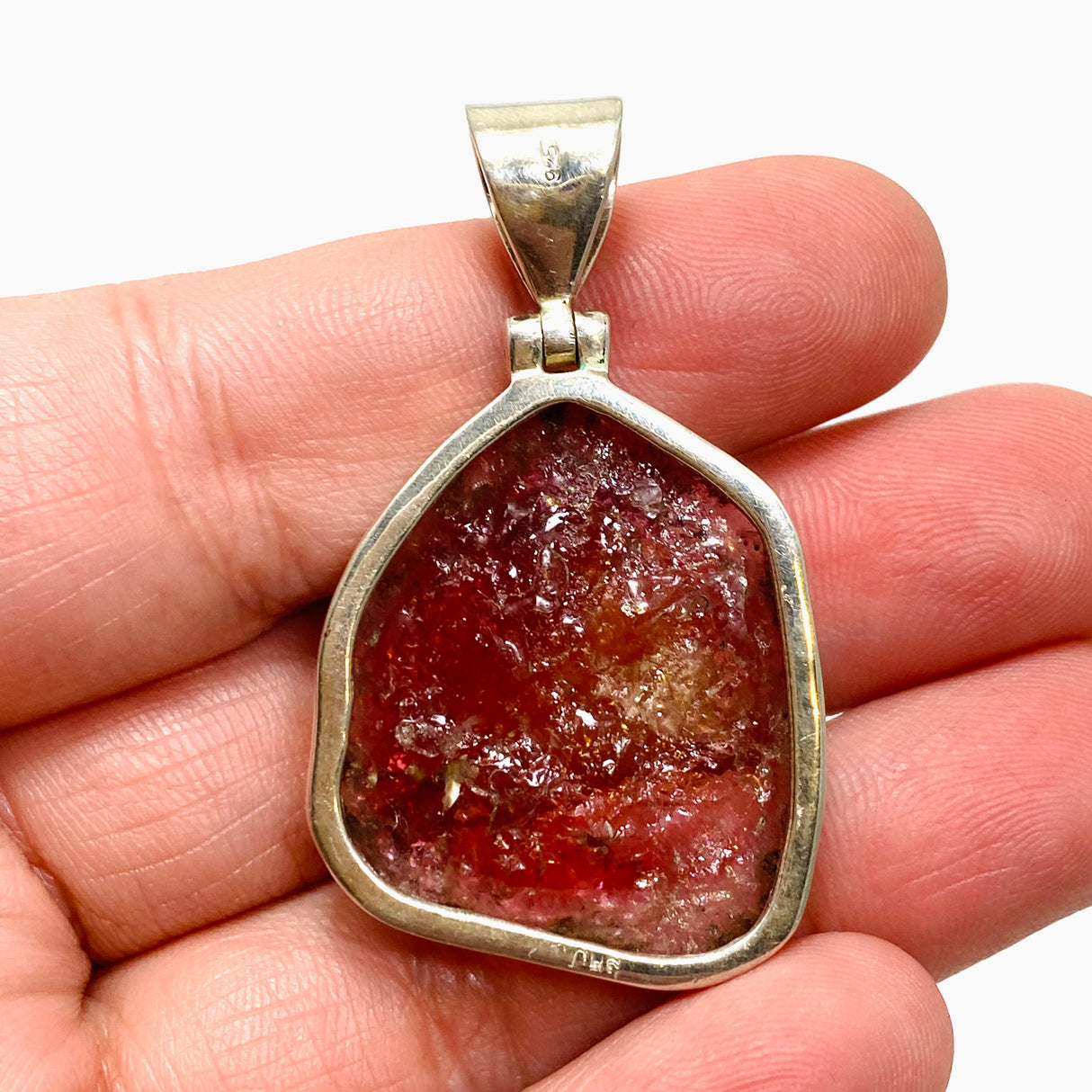 Pink and gold tourmaline large slice pendant GPJ02