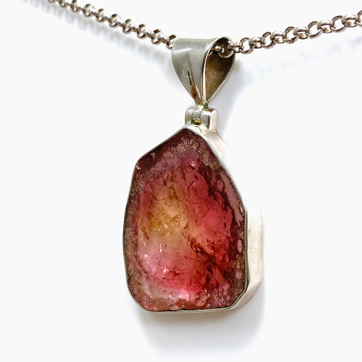 Pink and gold tourmaline large slice pendant GPJ02