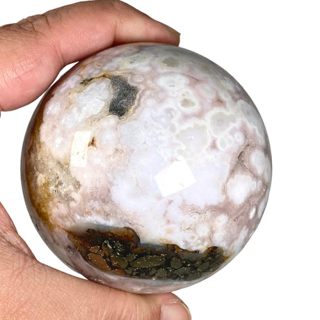 Pink Flower Agate with Pyrite sphere PFAS-03 - Nature's Magick