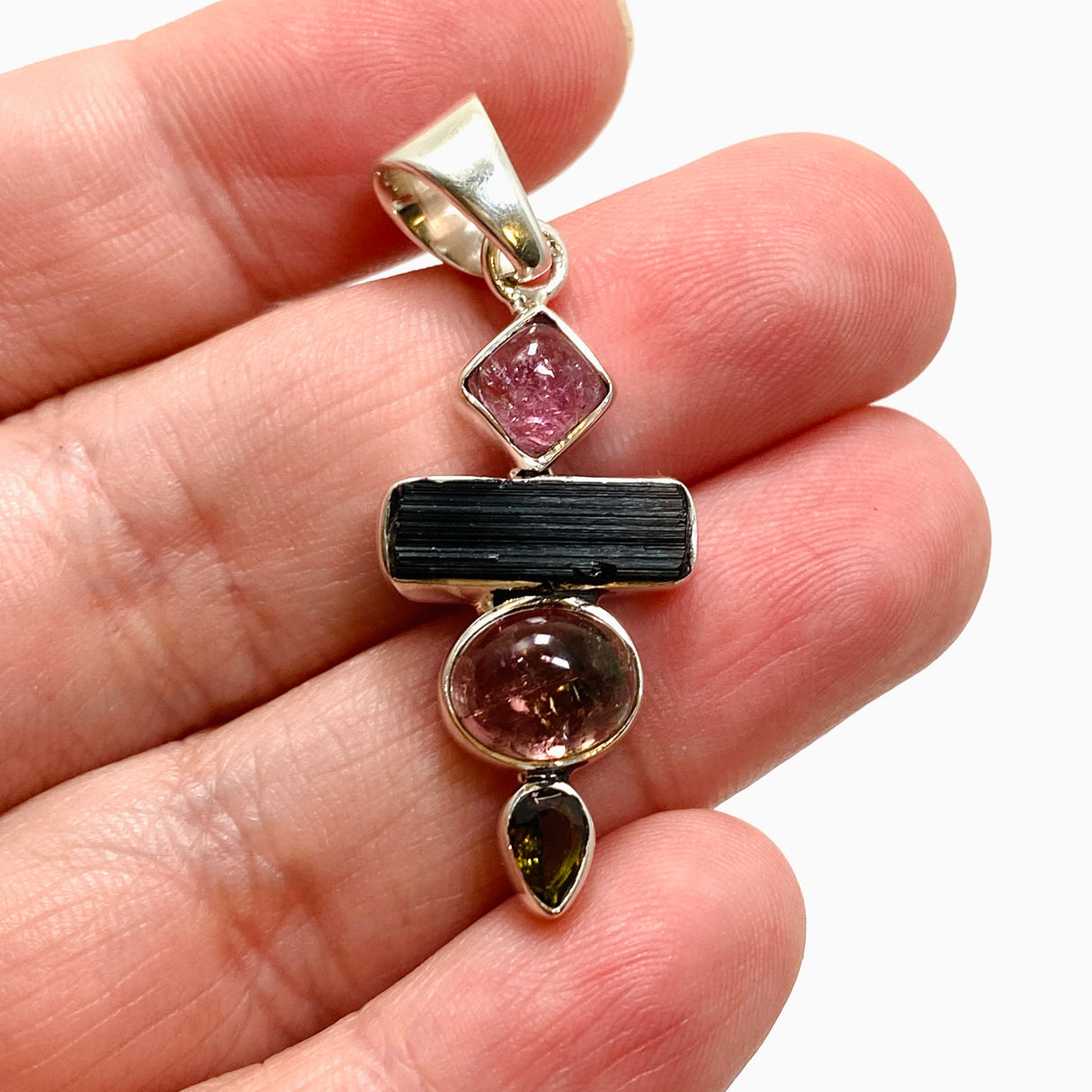 Pink, Green and Black Tourmaline Multi-stone Pendant GPJ14