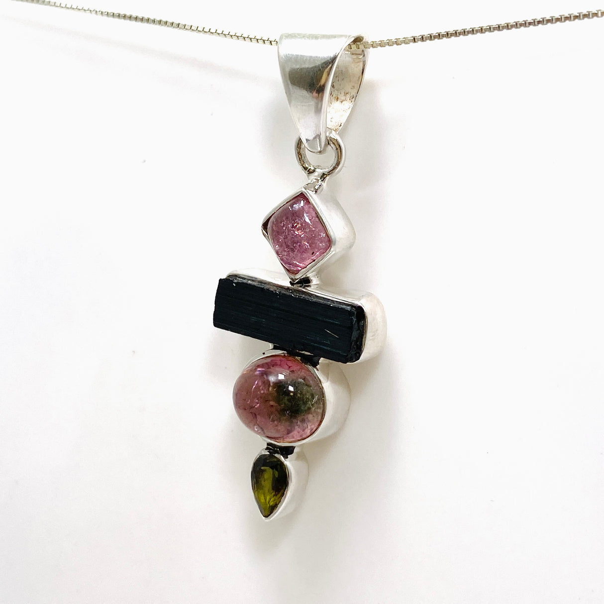 Pink, Green and Black Tourmaline Multi-stone Pendant GPJ14