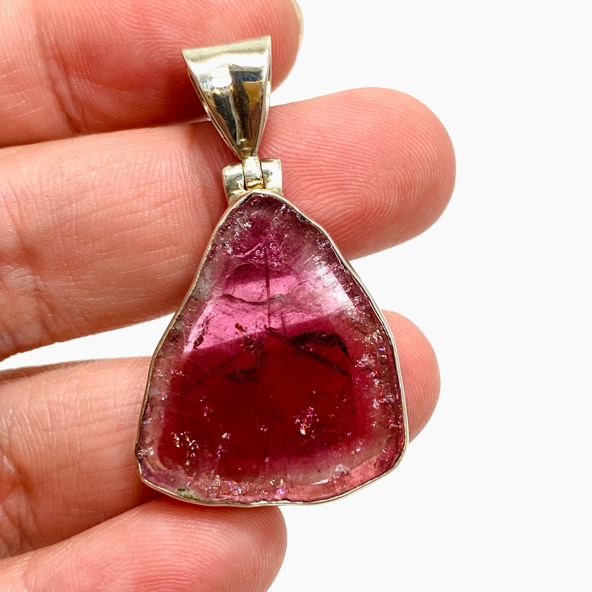 Pink tourmaline large slice pendant GPJ01