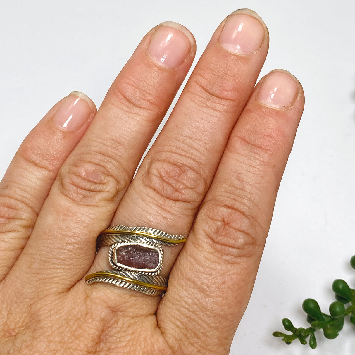 Pink Tourmaline- Leaf Setting Raw Rings R4224