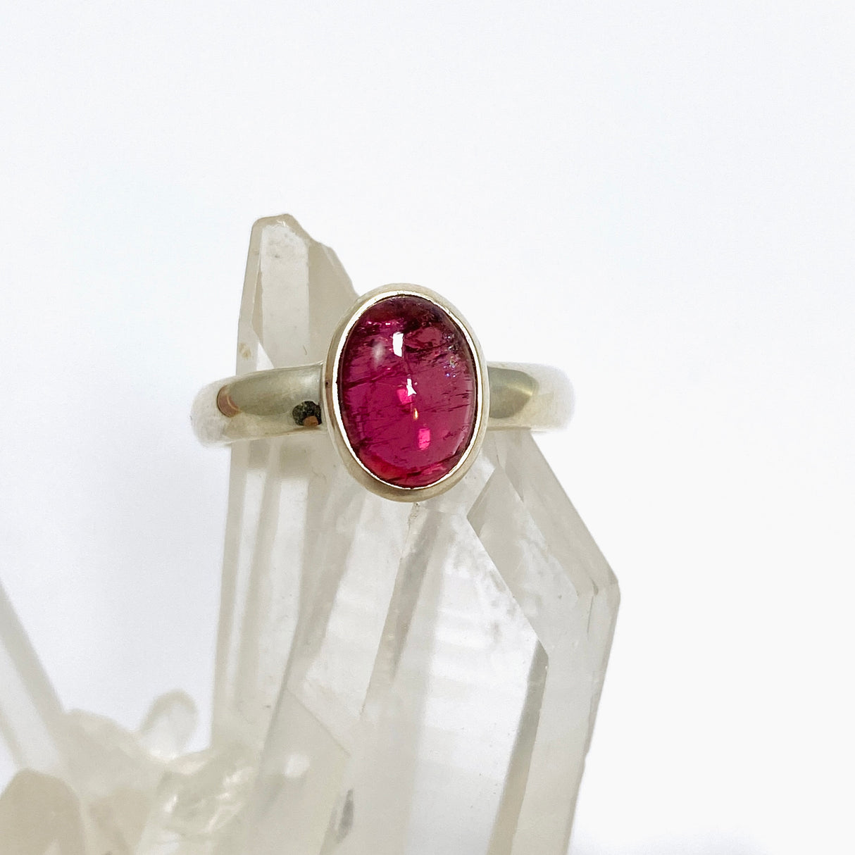 Pink Tourmaline Oval Cabochon Ring Size 6.5 PRGJ732