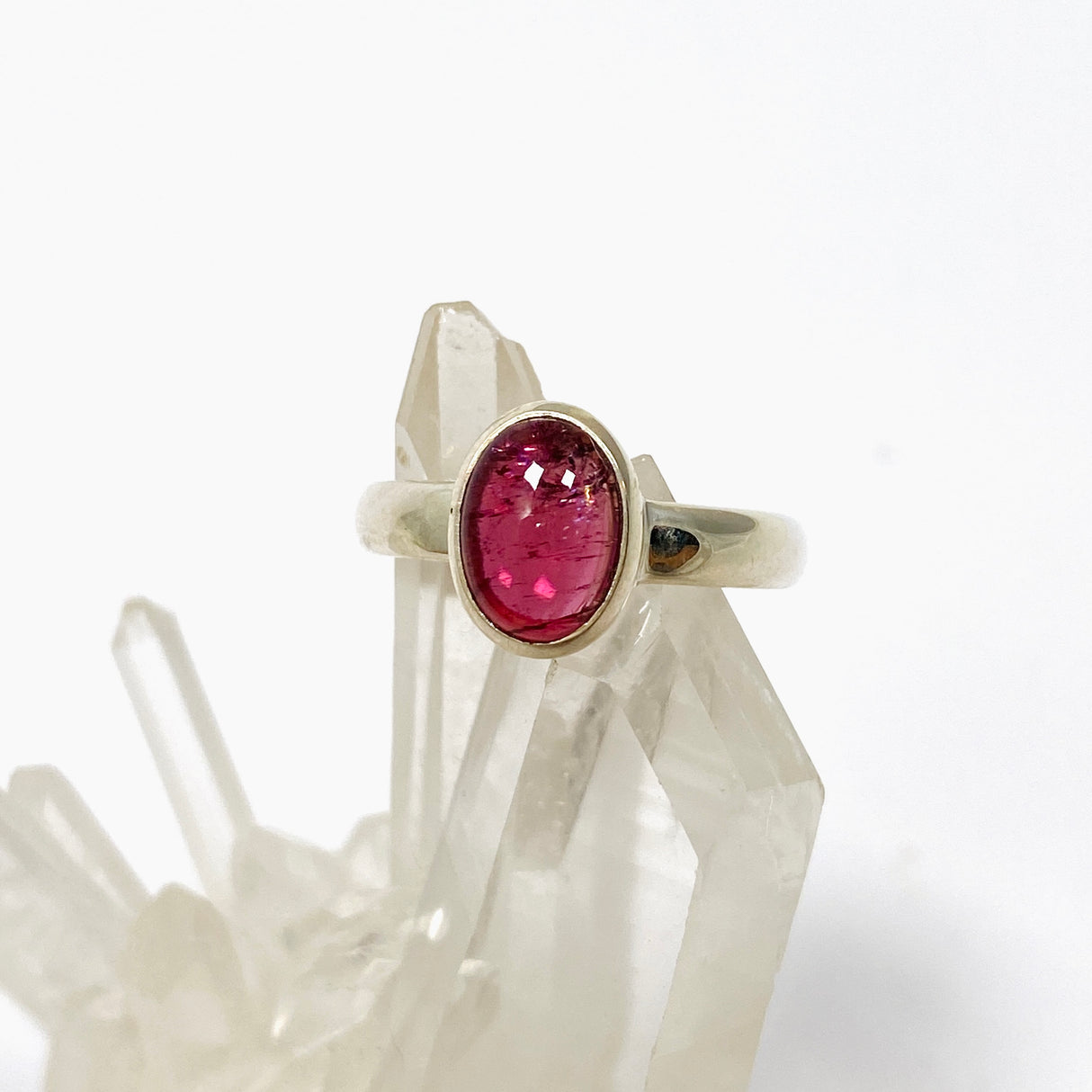 Pink Tourmaline Oval Cabochon Ring Size 6.5 PRGJ732