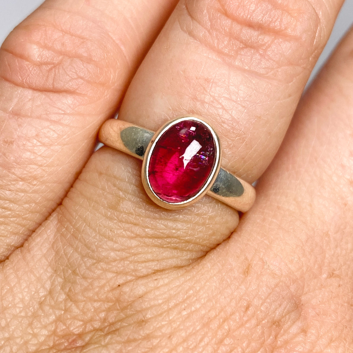 Pink Tourmaline Oval Cabochon Ring Size 6.5 PRGJ732