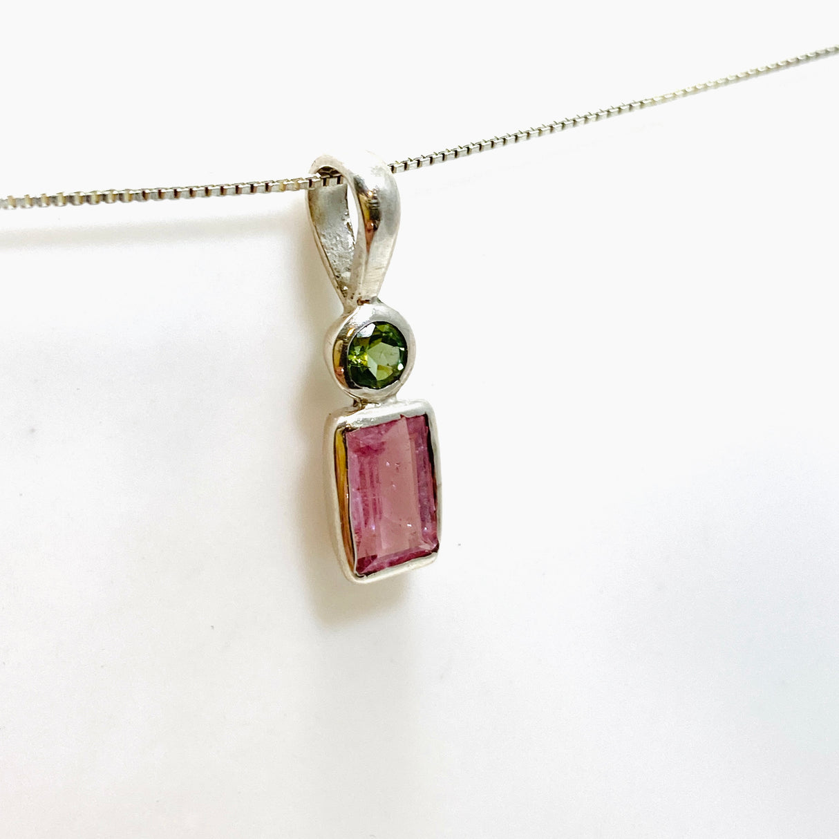 Pink Tourmaline Rectangular Faceted Multi-stone Pendant PPGJ921