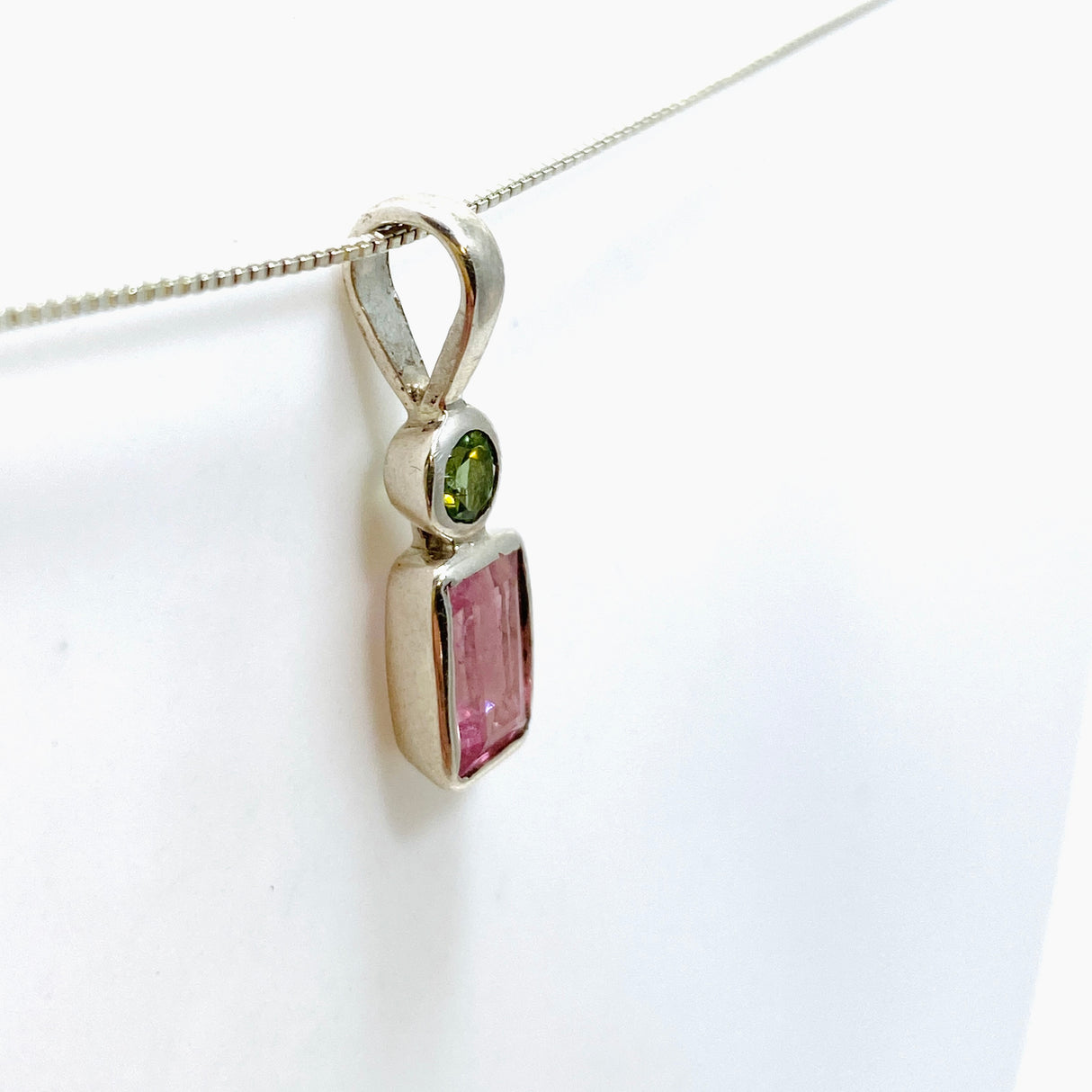 Pink Tourmaline Rectangular Faceted Multi-stone Pendant PPGJ921