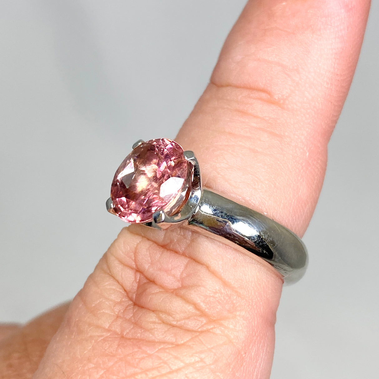 Pink Tourmaline Round Faceted Ring Size 8 HRGJ-59