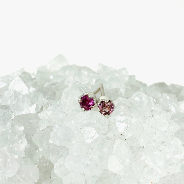 Pink Tourmaline Round Faceted Stud Earrings PEGJ146 - Nature's Magick