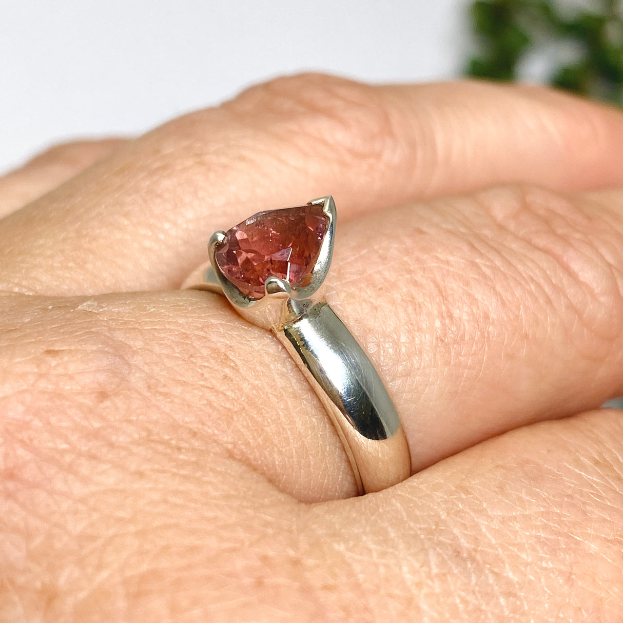 Pink Tourmaline Teardrop Faceted Ring Size 8 PRGJ539