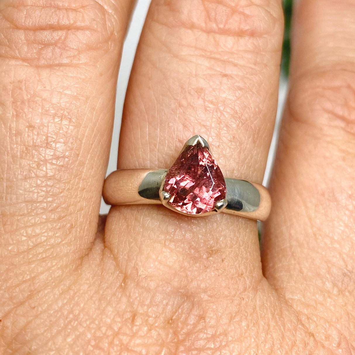 Pink Tourmaline Teardrop Faceted Ring Size 8 PRGJ539