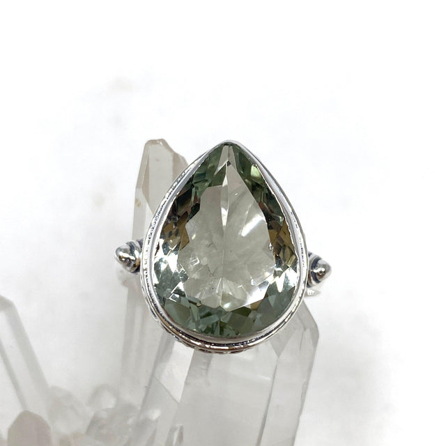 Prasiolite Faceted Teardrop Ring in a Decorative Setting R3817 - Nature's Magick