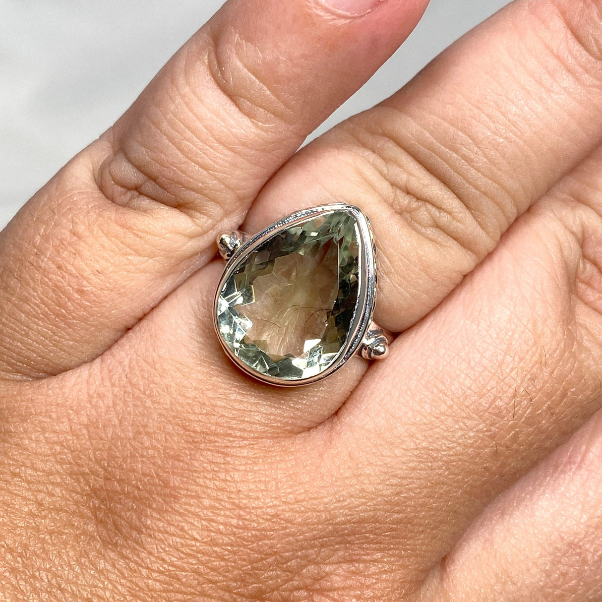 Prasiolite Faceted Teardrop Ring in a Decorative Setting R3817 - Nature's Magick