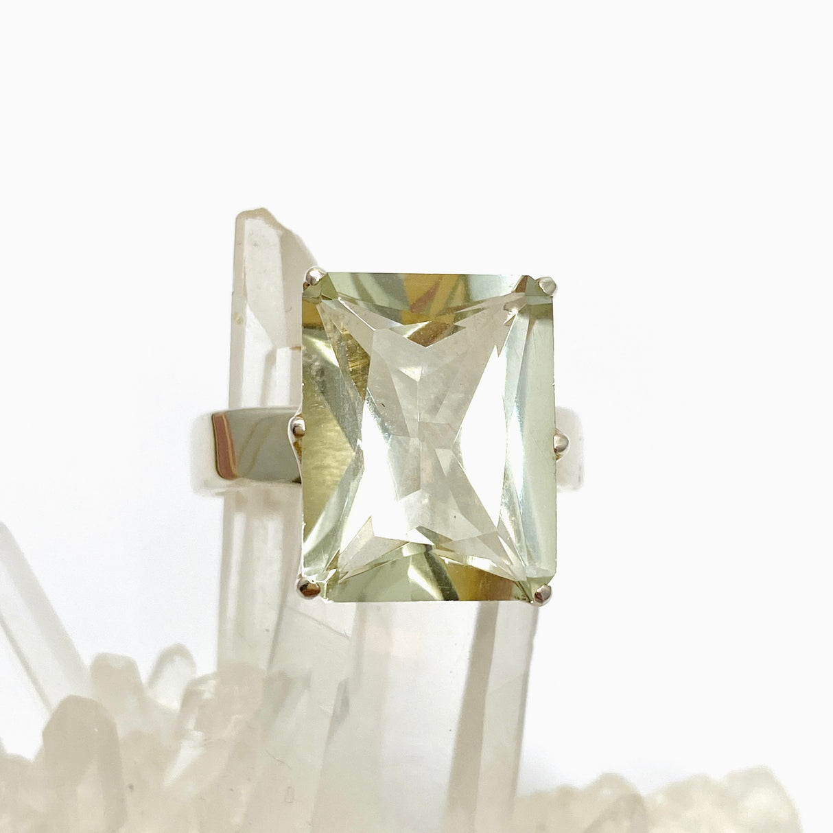 Prasiolite (Green Amethyst) Emerald Cut Faceted Ring Size 13 PRGJ616