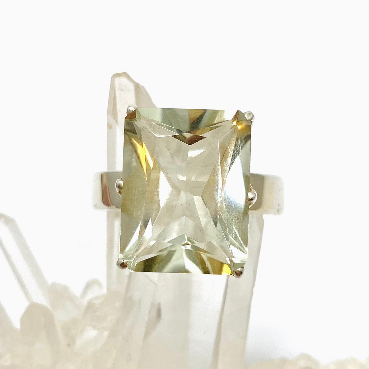 Prasiolite (Green Amethyst) Emerald Cut Faceted Ring Size 13 PRGJ616