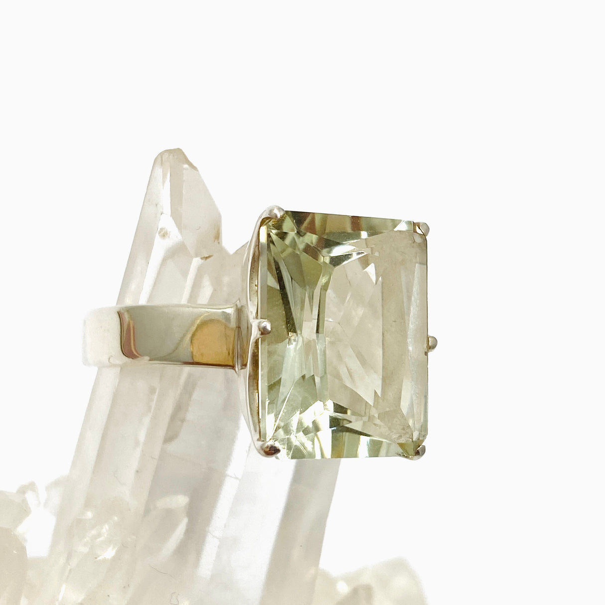 Prasiolite (Green Amethyst) Emerald Cut Faceted Ring Size 13 PRGJ616