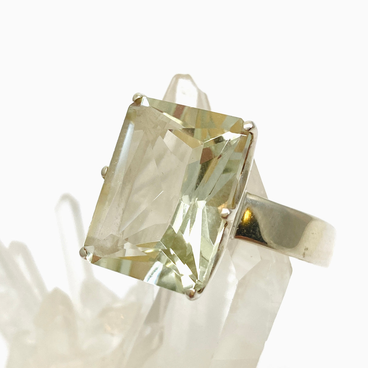 Prasiolite (Green Amethyst) Emerald Cut Faceted Ring Size 13 PRGJ616