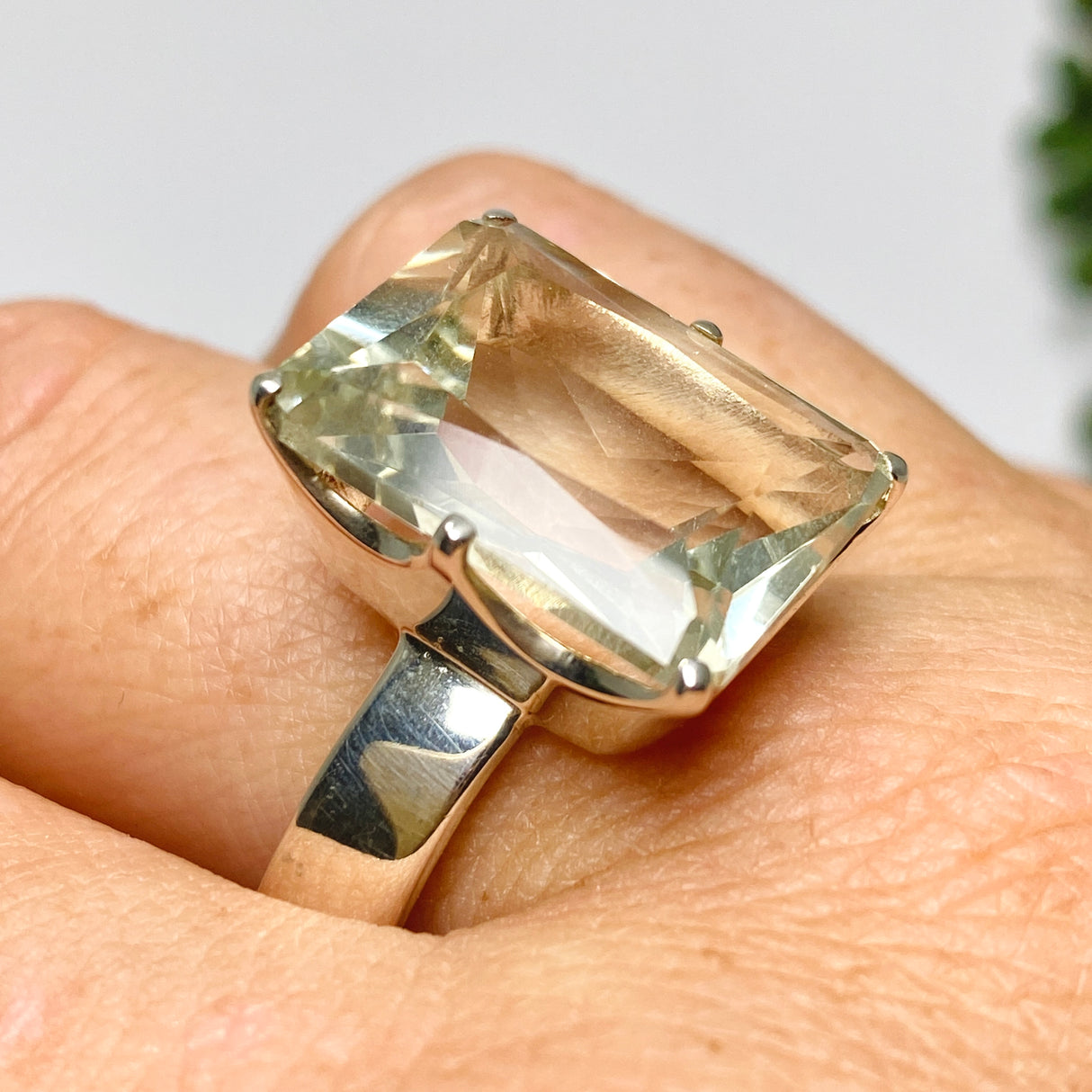 Prasiolite (Green Amethyst) Emerald Cut Faceted Ring Size 13 PRGJ616