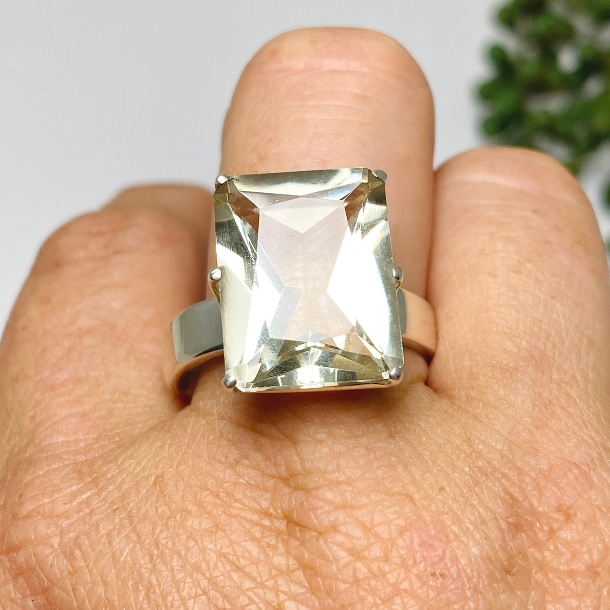 Prasiolite (Green Amethyst) Emerald Cut Faceted Ring Size 13 PRGJ616