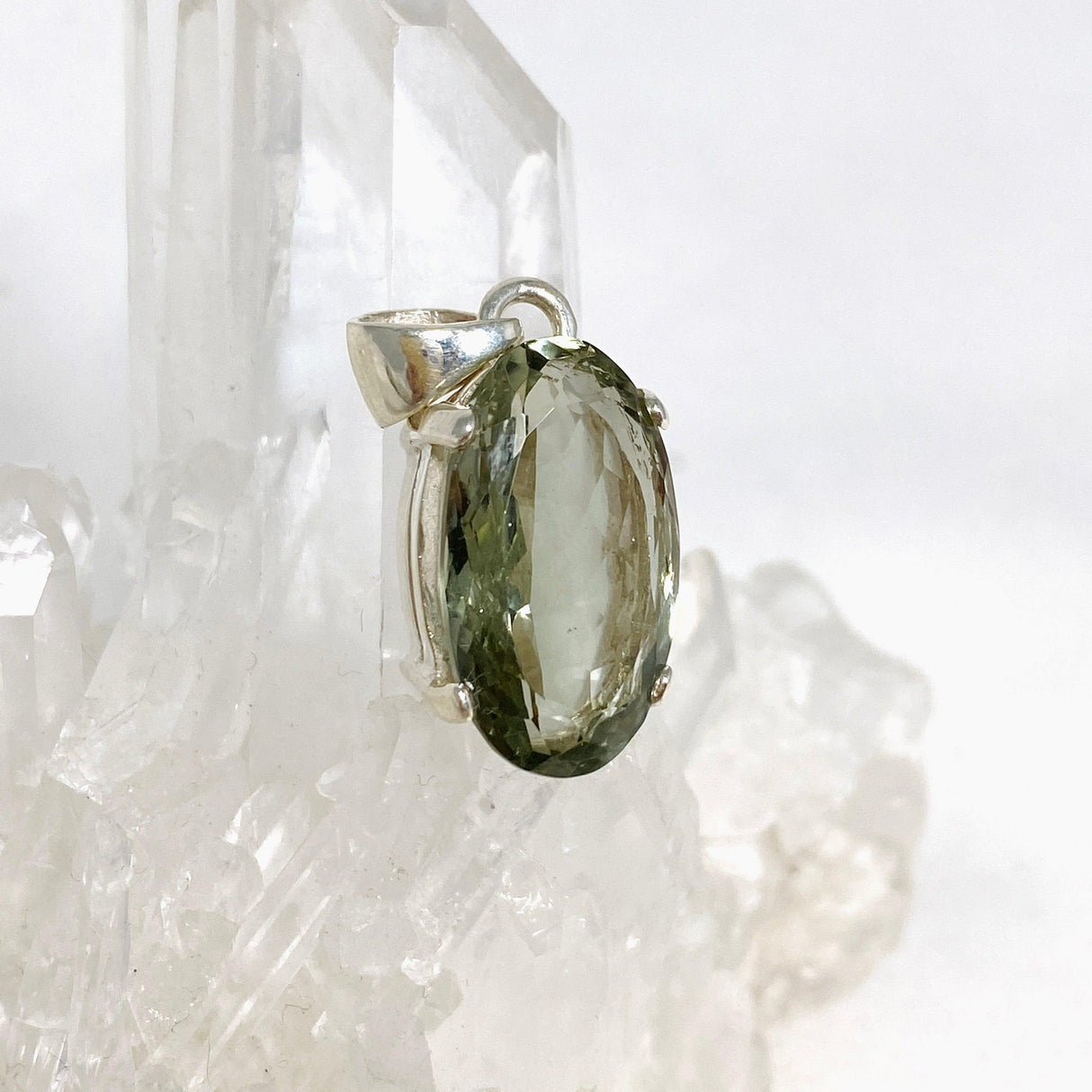 Prasiolite (Green Amethyst) Faceted Oval Pendant KPGJ4335 - Nature's Magick