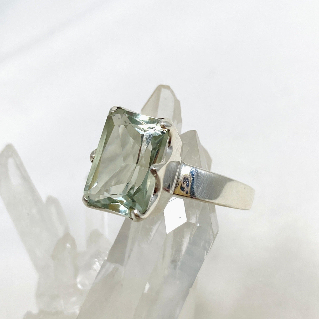 Prasiolite (Green Amethyst) Faceted Rectangular Ring Size 11 PRGJ417 - Nature's Magick