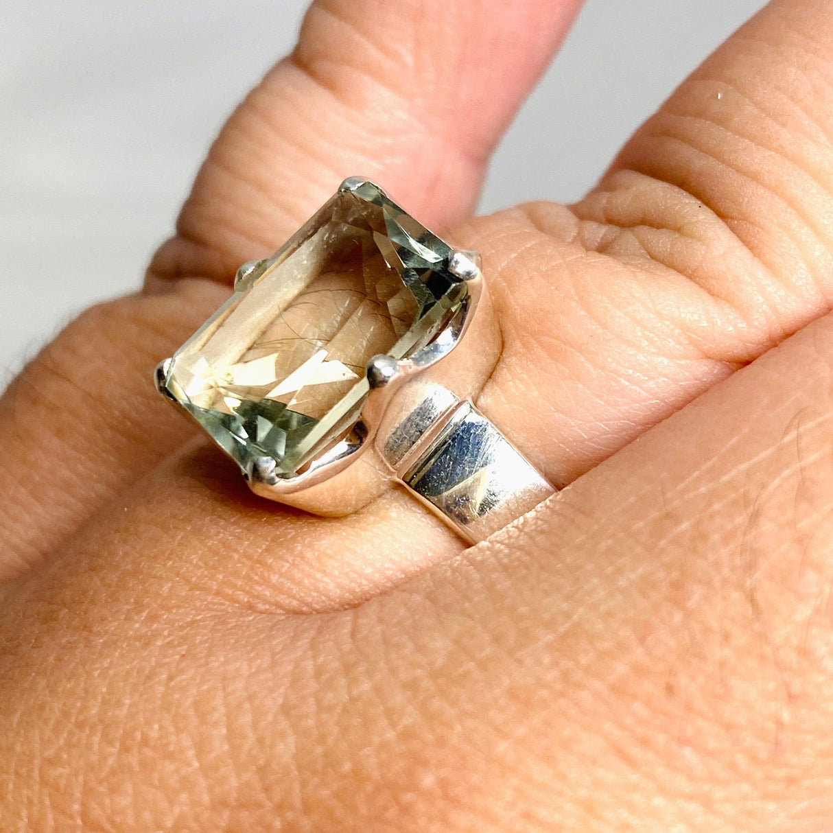 Prasiolite (Green Amethyst) Faceted Rectangular Ring Size 11 PRGJ417 - Nature's Magick