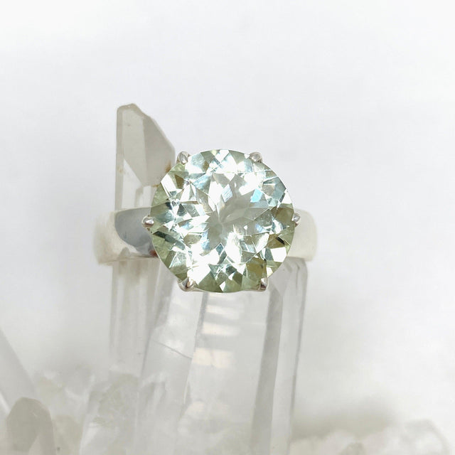 Prasiolite (Green Amethyst) Faceted Round Ring Size 12 PRGJ415 - Nature's Magick