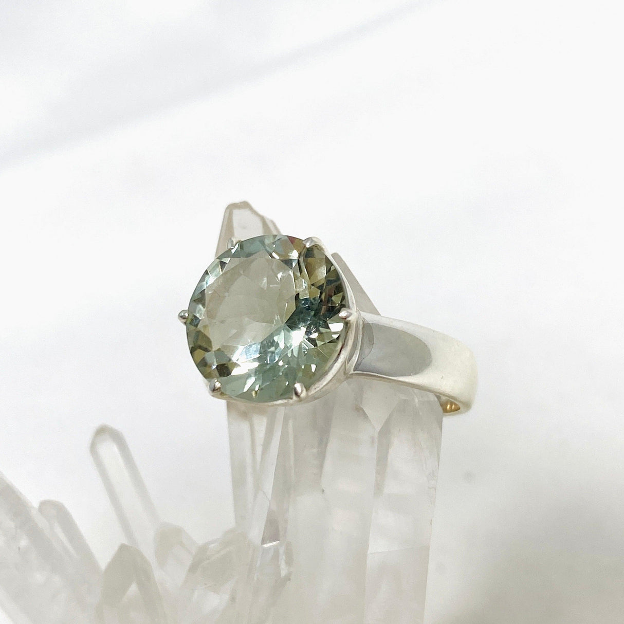 Prasiolite (Green Amethyst) Faceted Round Ring Size 12 PRGJ415 - Nature's Magick