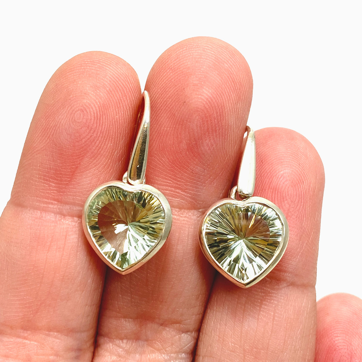 Prasiolite (Green Amethyst) Heart Faceted Earrings PEGJ202