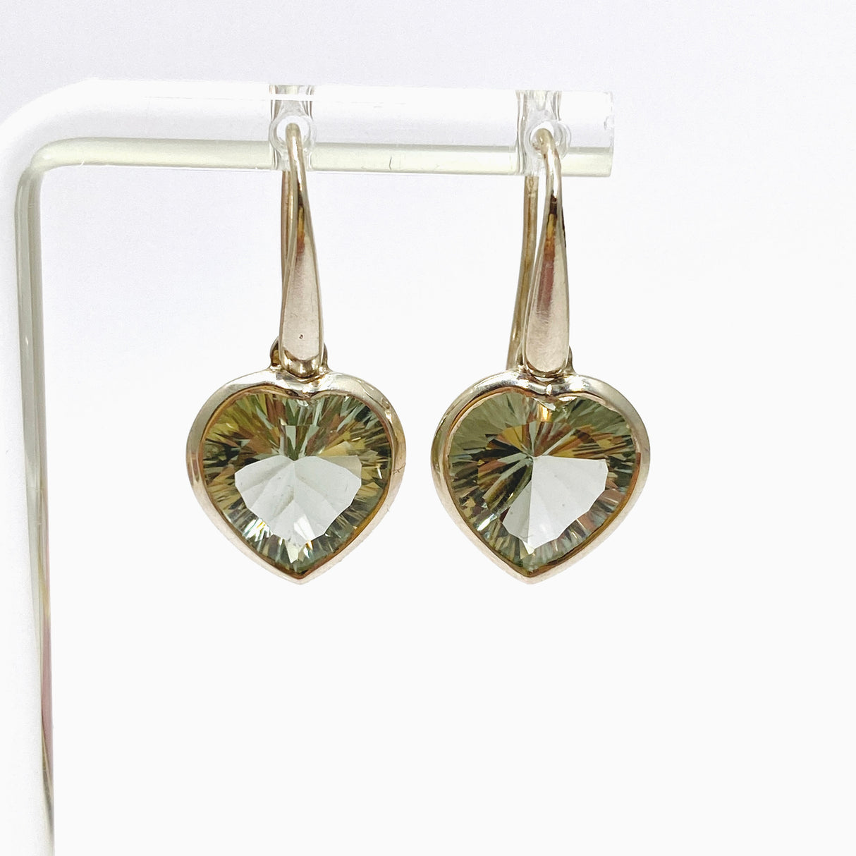 Prasiolite (Green Amethyst) Heart Faceted Earrings PEGJ202