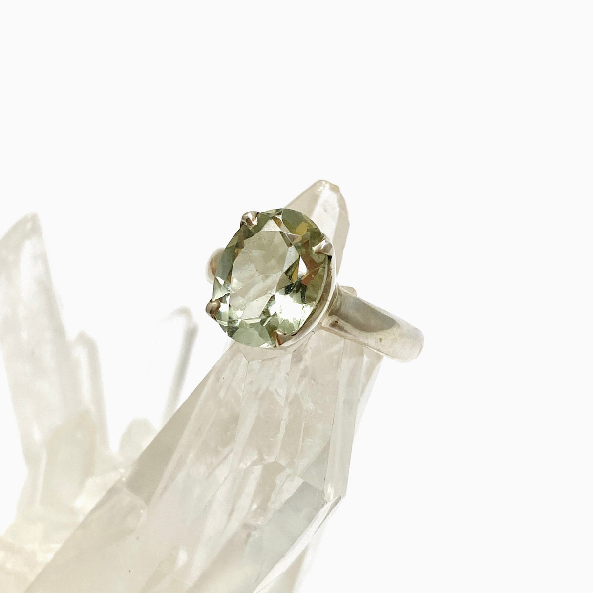 Prasiolite (Green Amethyst) Oval Faceted Ring Size 4.5 PRGJ626