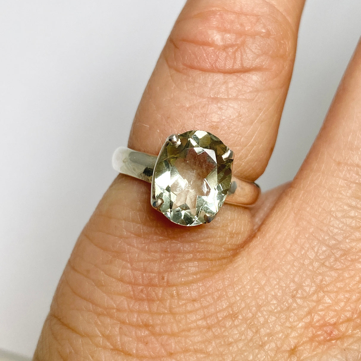 Prasiolite (Green Amethyst) Oval Faceted Ring Size 4.5 PRGJ626