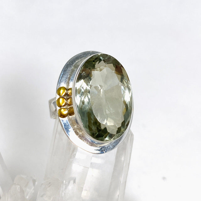 Prasiolite (Green Amethyst) Oval Faceted Ring with Brass Accents Size 8 KRGJ3170 - Nature's Magick