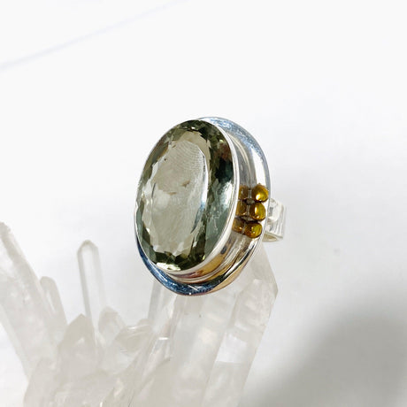 Prasiolite (Green Amethyst) Oval Faceted Ring with Brass Accents Size 8 KRGJ3170 - Nature's Magick