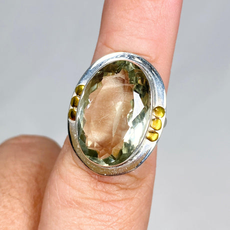 Prasiolite (Green Amethyst) Oval Faceted Ring with Brass Accents Size 8 KRGJ3170 - Nature's Magick