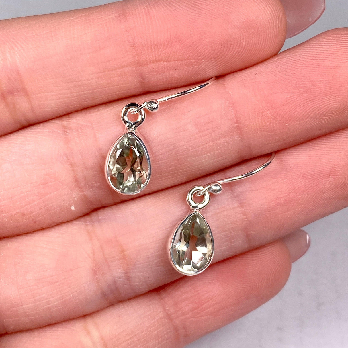 Prasiolite petite teardrop faceted earrings R2363-PRD - Nature's Magick