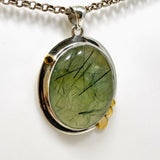 Prehnite and Epidote Oval Pendant with Brass Accents KPGJ4289 - Nature's Magick
