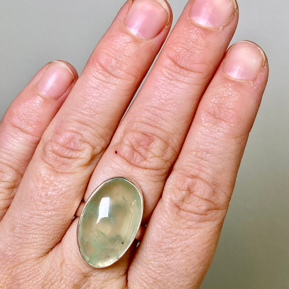 Prehnite Oval Cabochon Ring Size 8 KRGJ3355