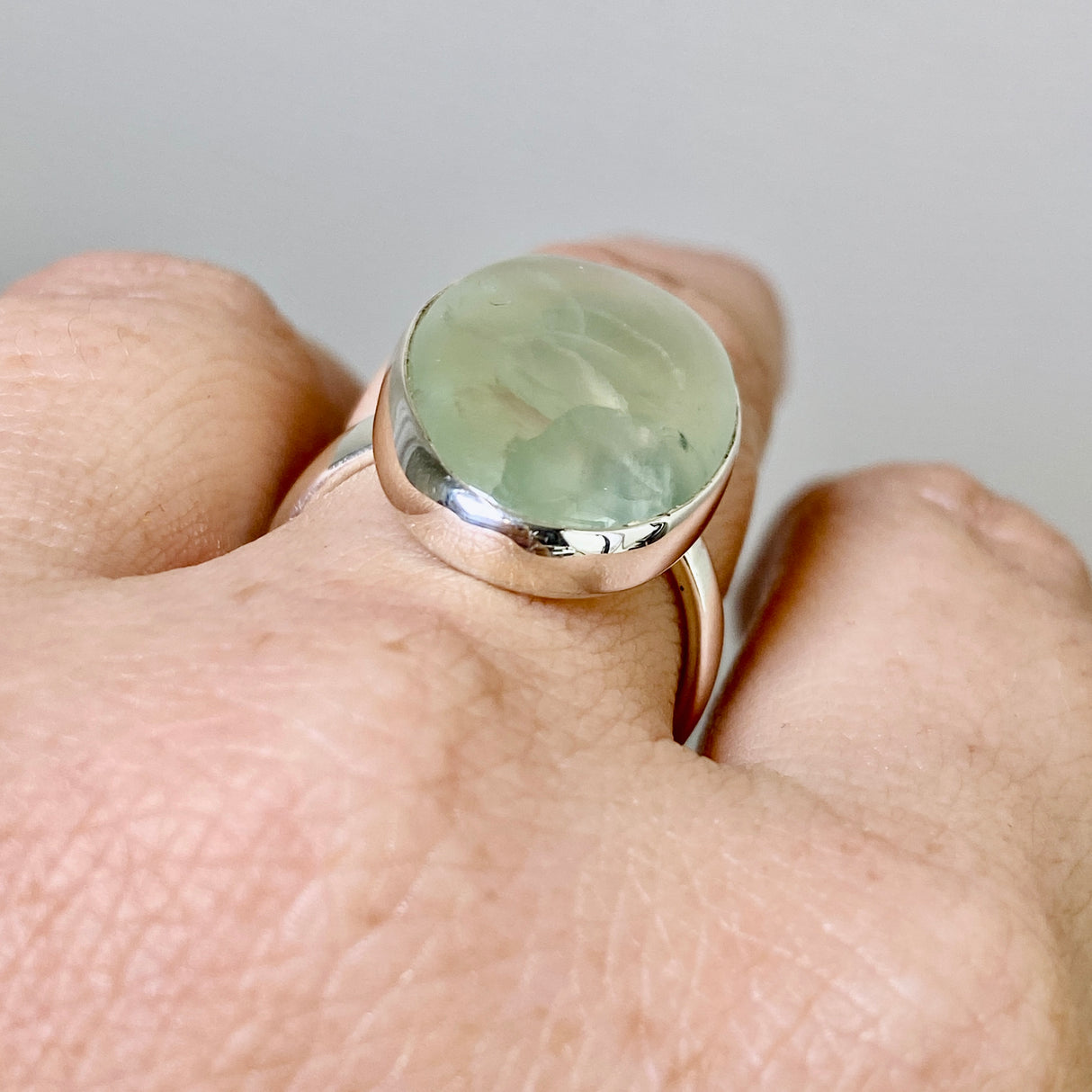 Prehnite Oval Cabochon Ring Size 8 KRGJ3355